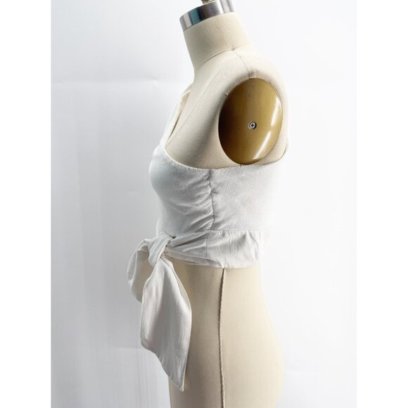 FREE PEOPLE 'Carmen' Long Puff Sleeve One Shoulder White Crop Top size Small - Picture 3 of 12